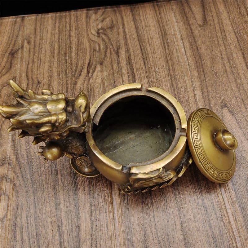 銅製 竜戯珠の灰皿 書道具 文房具 装飾品 工芸品 美術品 - KODERIN