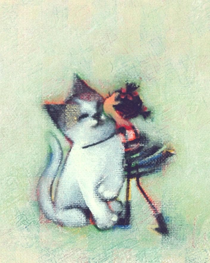 油絵 菅家令子 絵 絵画インテリア 額付(黒) F3-051621 子猫と女の子