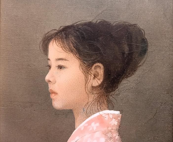 藤井勉 「少女 華」 0号 油彩画 真筆