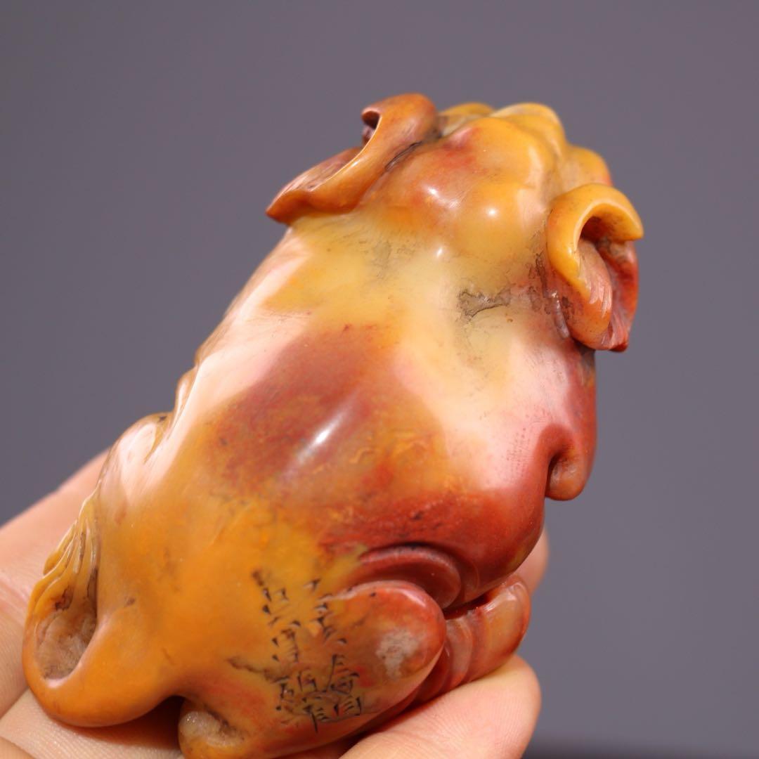 旧蔵 極細工彫刻 天然 寿山石 象 置物 古美術 美品 逸品 アンティーク