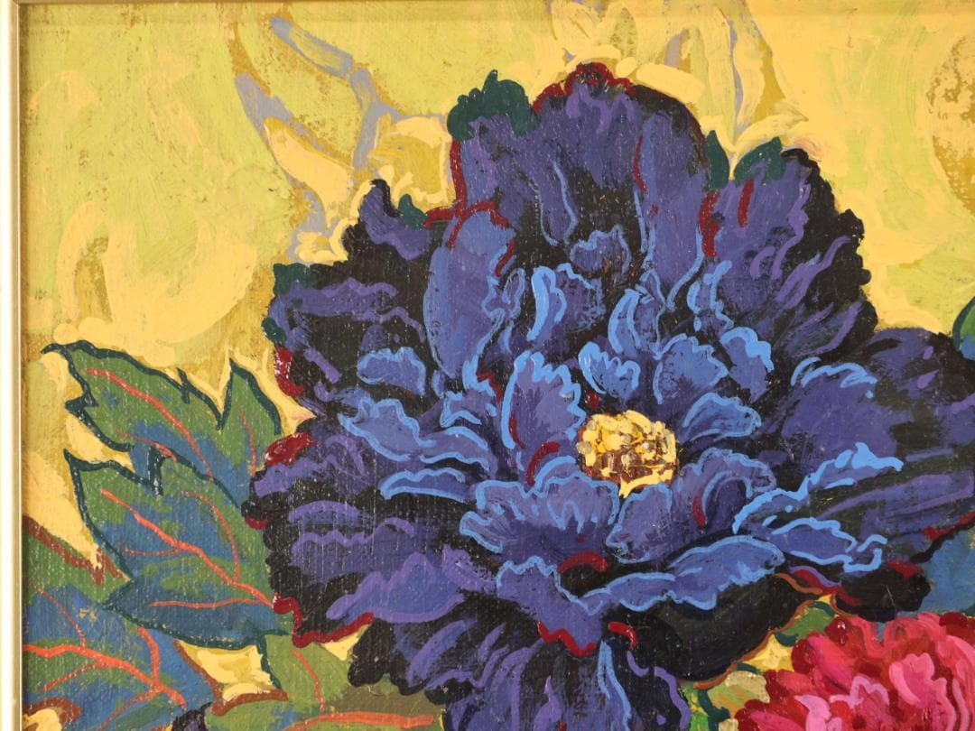 【真作】　竹内春光 「 牡丹 」　F4号　油彩　裏サイン　一創会　BK169