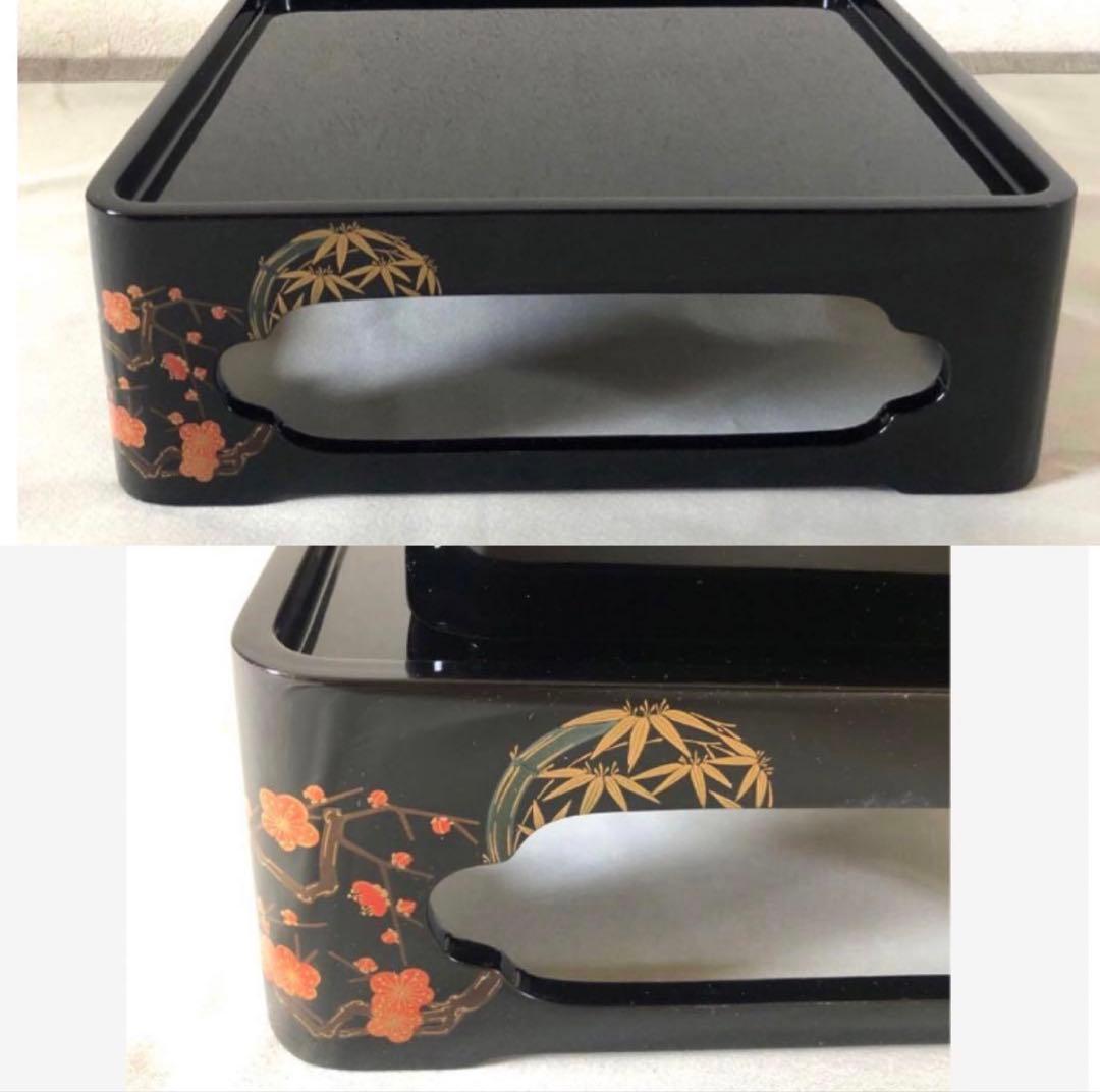 能登 輪島塗 花丸四君子蒔絵四段重箱 二枚蓋 重台付 漆器 重箱 未使用品