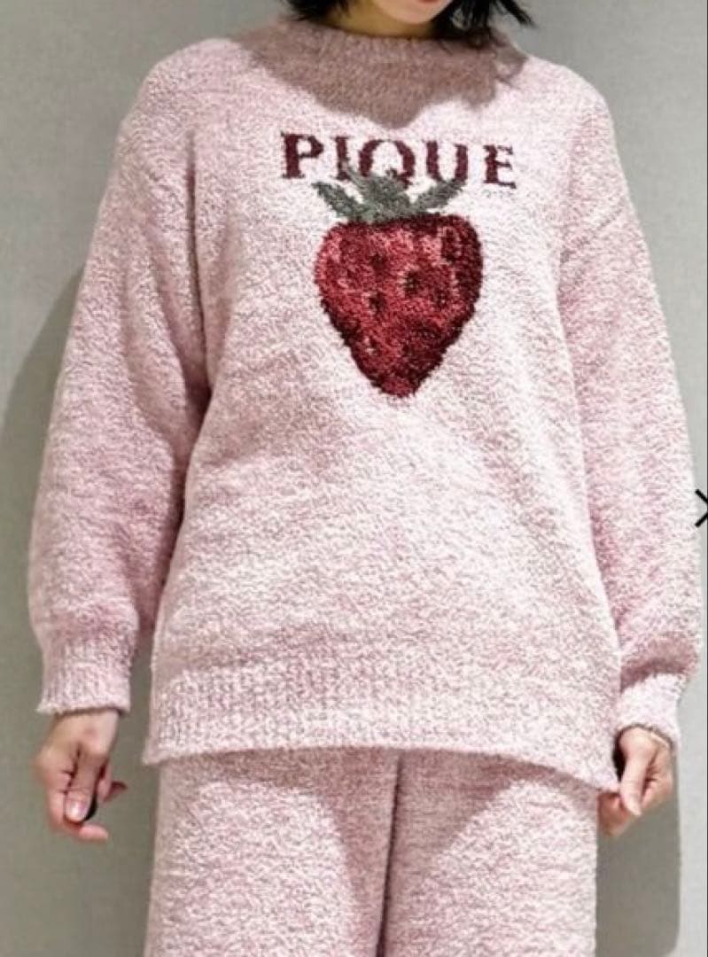 【新品】ジェラートピケ　メランジストロベリージャガードプルオーバー&ロングパンツ