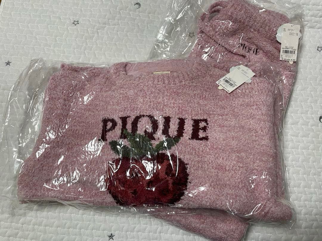 【新品】ジェラートピケ　メランジストロベリージャガードプルオーバー&ロングパンツ