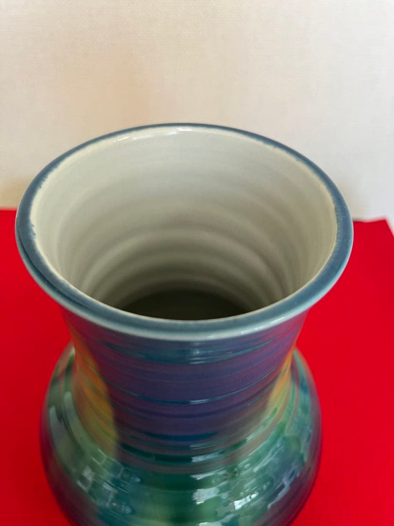 柳雨軒三代 人間国宝 徳田八十吉（正彦銘）碧明釉 花入 高さ約22cm