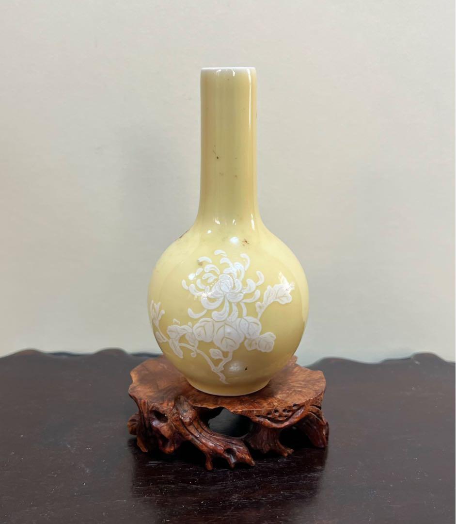 中国美術 古玩 景徳鎮製 菊紋様ミニ花瓶 花入 花器 置物 コレクション