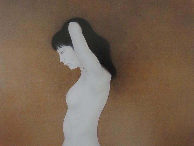 前本利彦、【黒き猫】、希少な大判額装用画集より、美品、日本人画家、新品額装付