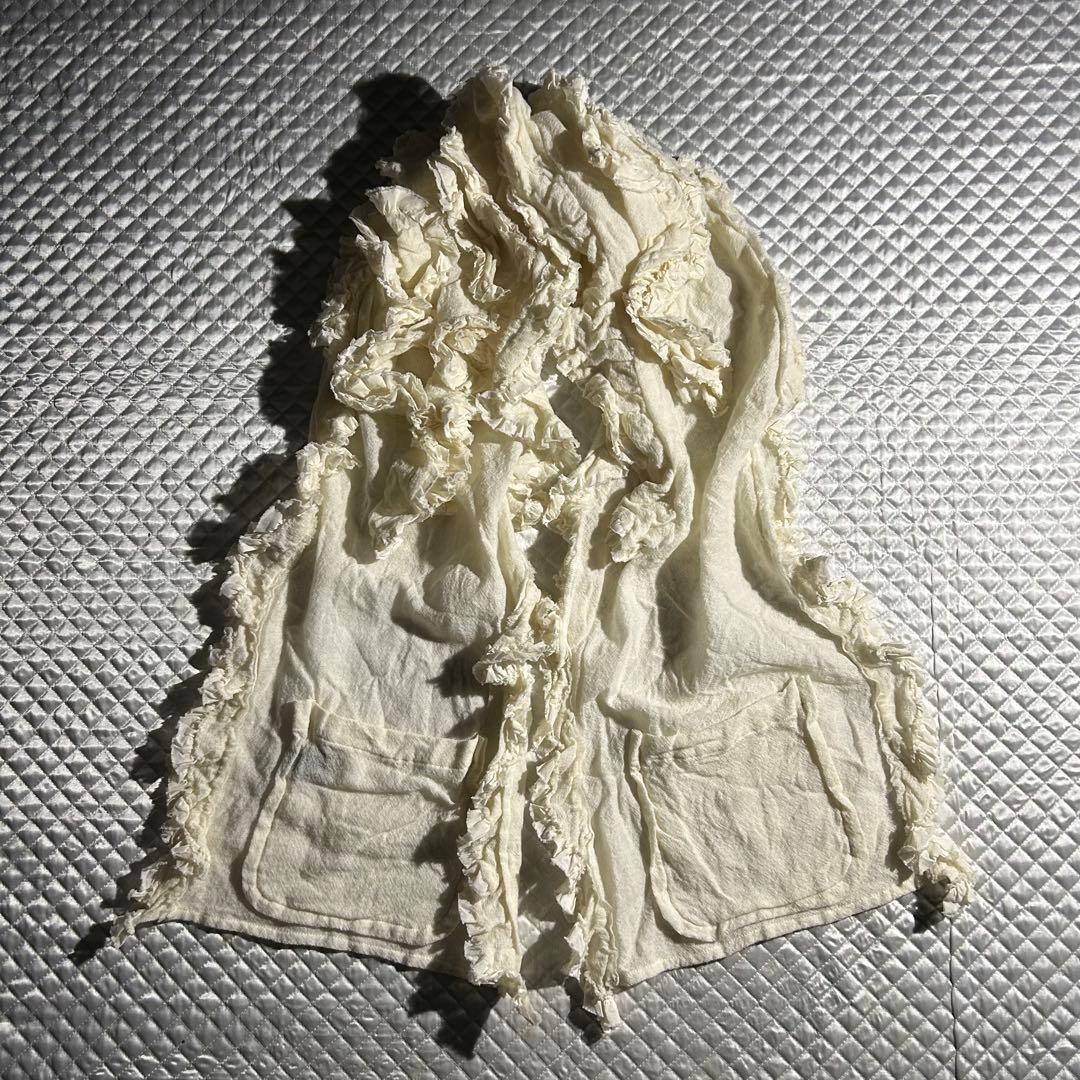 トリコ archive ウール縮絨フリルマフラー ポケット 白 トリコ archive ウール縮絨フリルマフラー ポケット 白