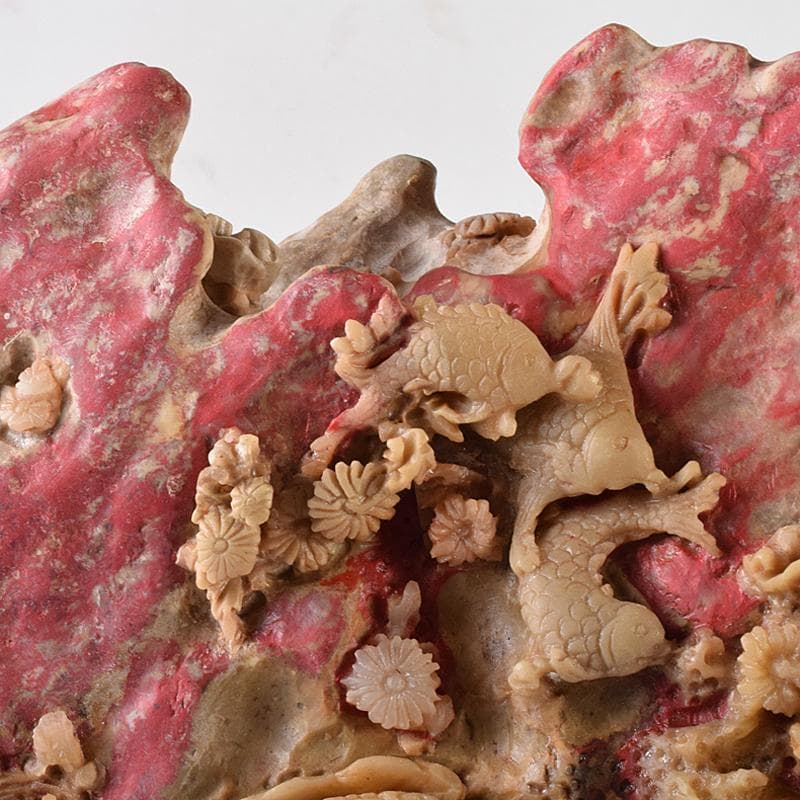 中国 玉石昌化鶏血石 魚蟹海老花刻 置物 床飾 約6㎏ F R7946B - メルカリ