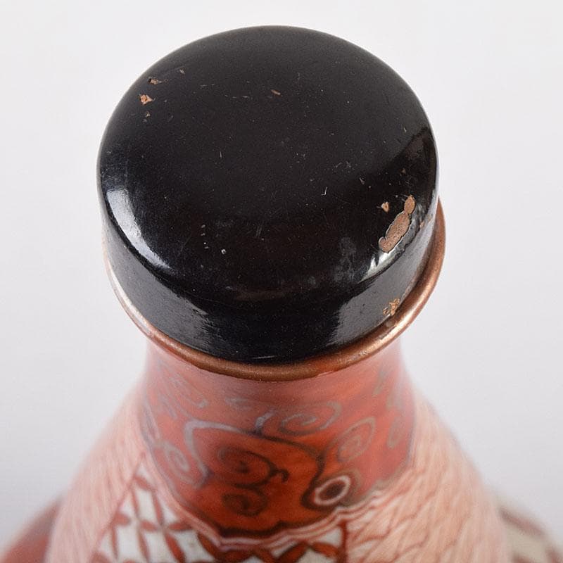 九谷焼　赤絵　人物文　葫蘆瓶　徳利　時代箱付　M　R8640