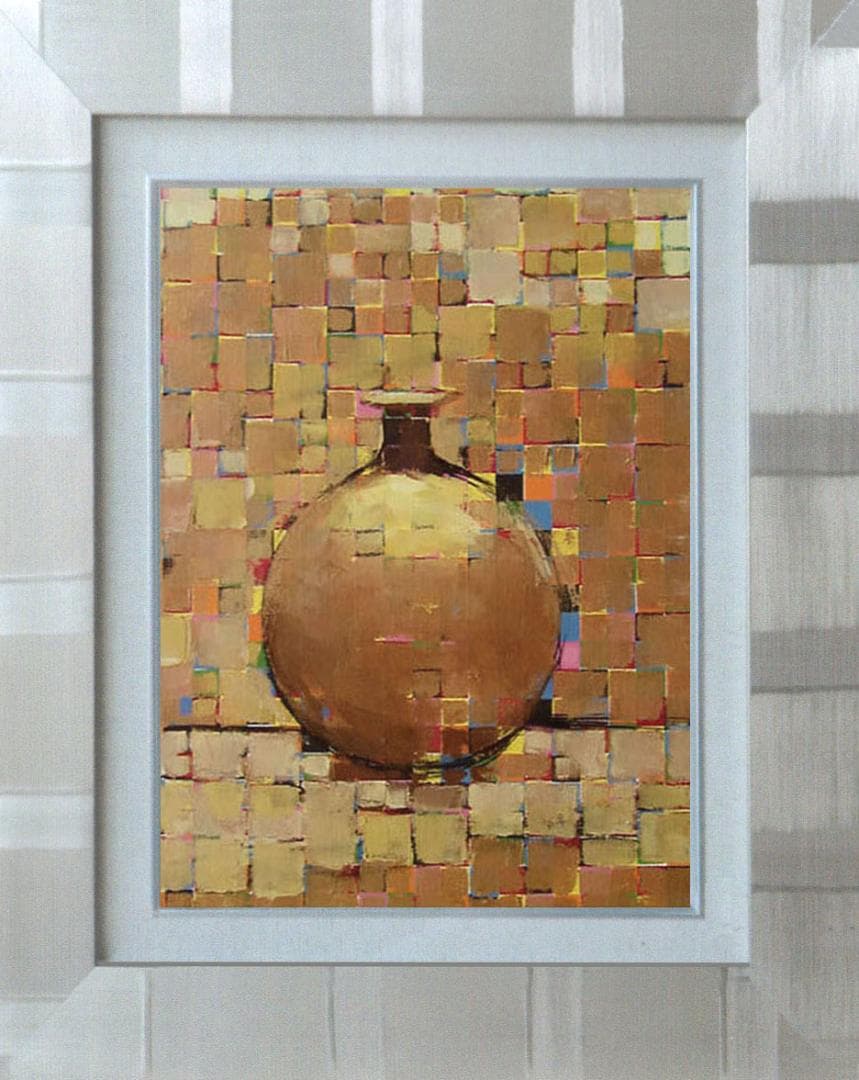 油絵 菅家令子絵 絵画インテリア額付(白) uF6-060603 静物 花瓶 壺