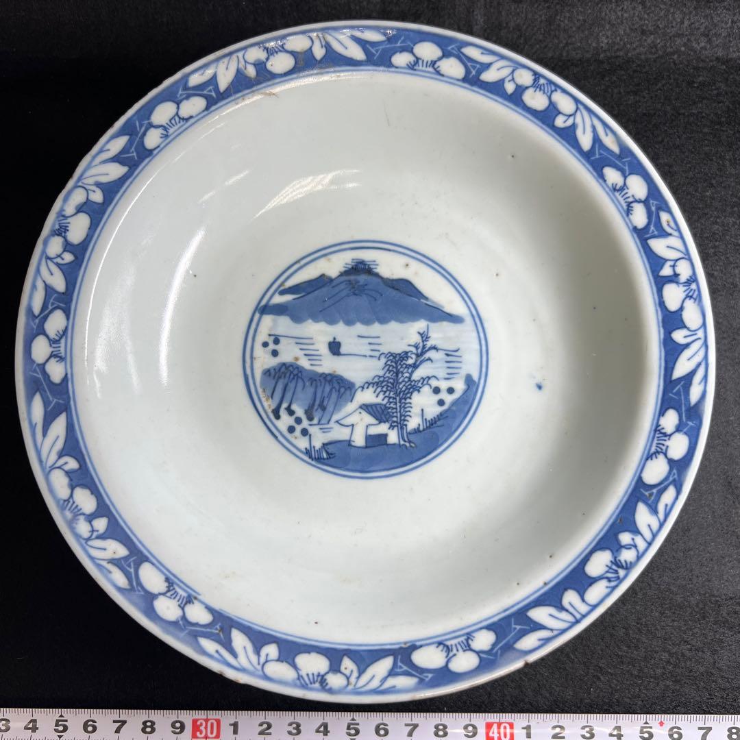 中国清時代　新渡青花人物画平鉢　口径約21㎝　東Y8-0106☆2Fトコオオ