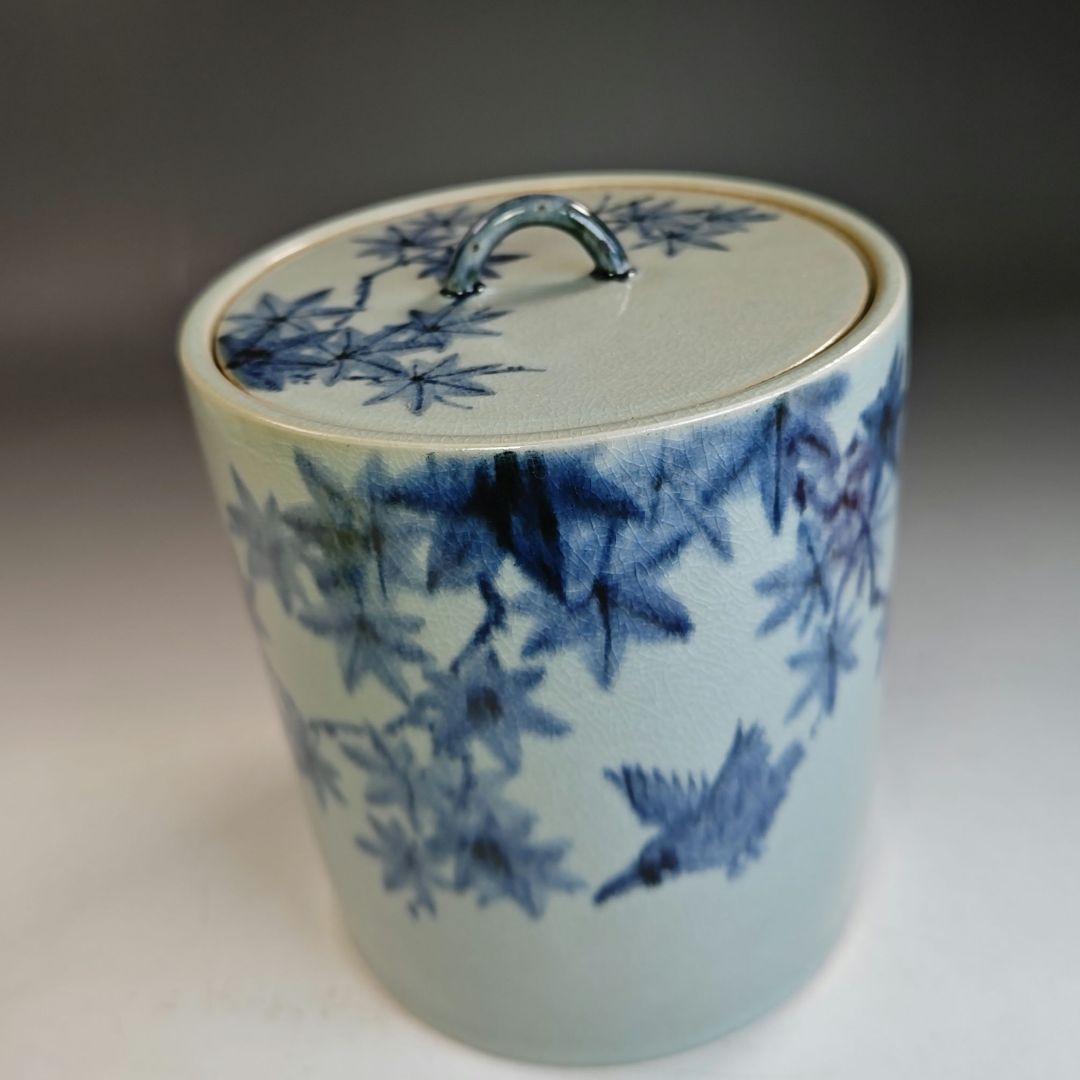 イ837 水指『手塚充』『安南写翡翠に楓の絵 水指 共