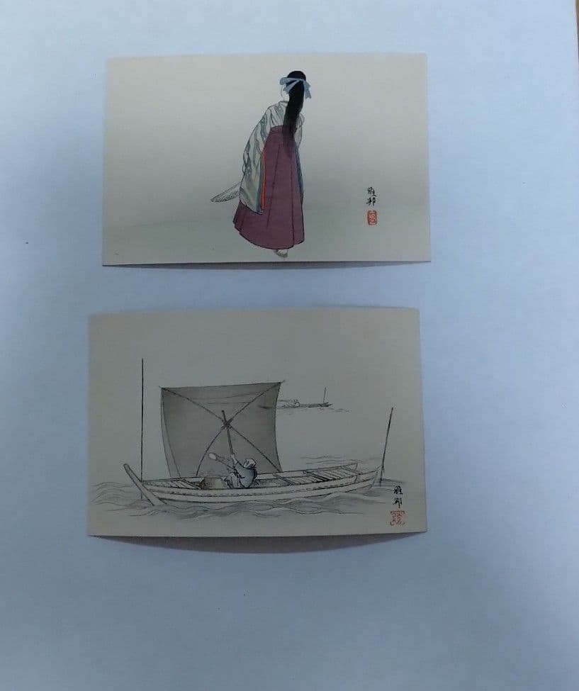 重要文化財日本画家 橋本雅邦 版画 葉書 当時物 1835年生まれ 橋本雅邦