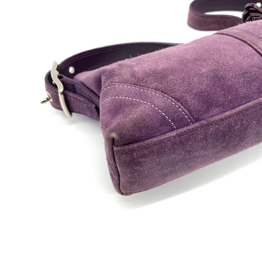 【希少】コーチ　アクセサリーポーチ　フリンジ　スエード　シグネチャー　パープル