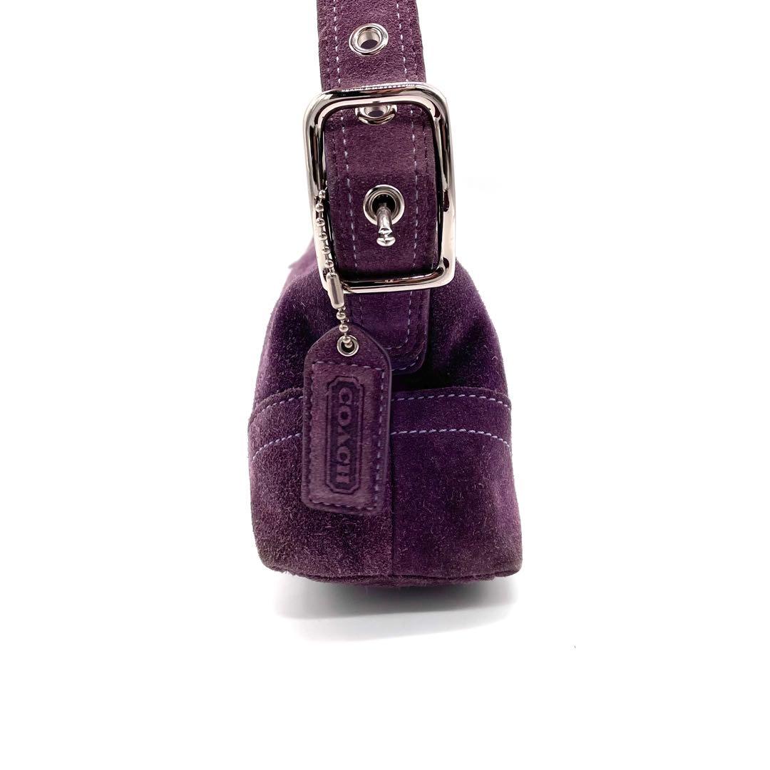 【希少】コーチ　アクセサリーポーチ　フリンジ　スエード　シグネチャー　パープル