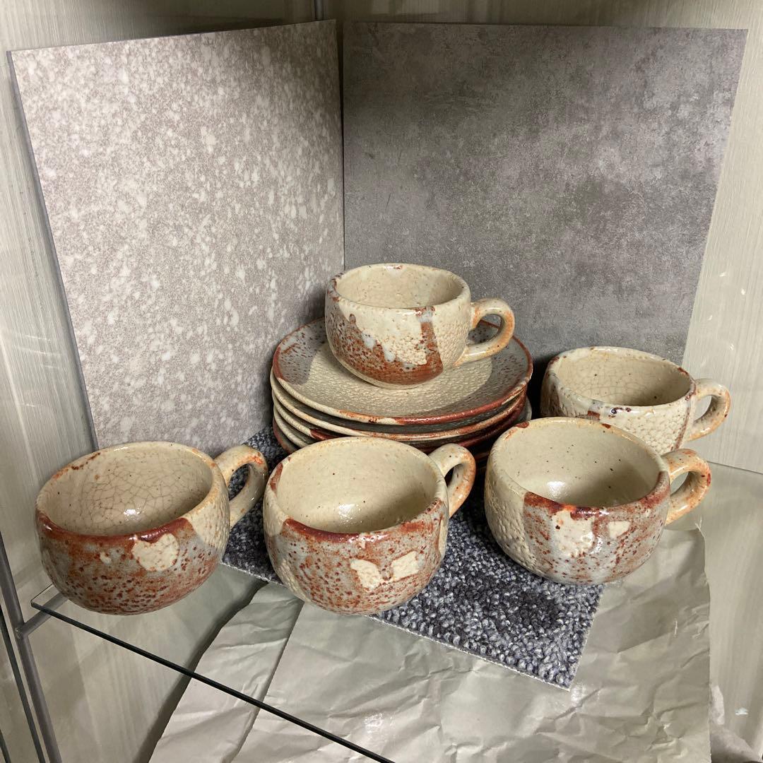志野焼　北山窯　カップ&ソーサー　5客セット　コーヒーカップ 志野焼 北山窯 カップ&ソーサー 5客セット コーヒーカップ