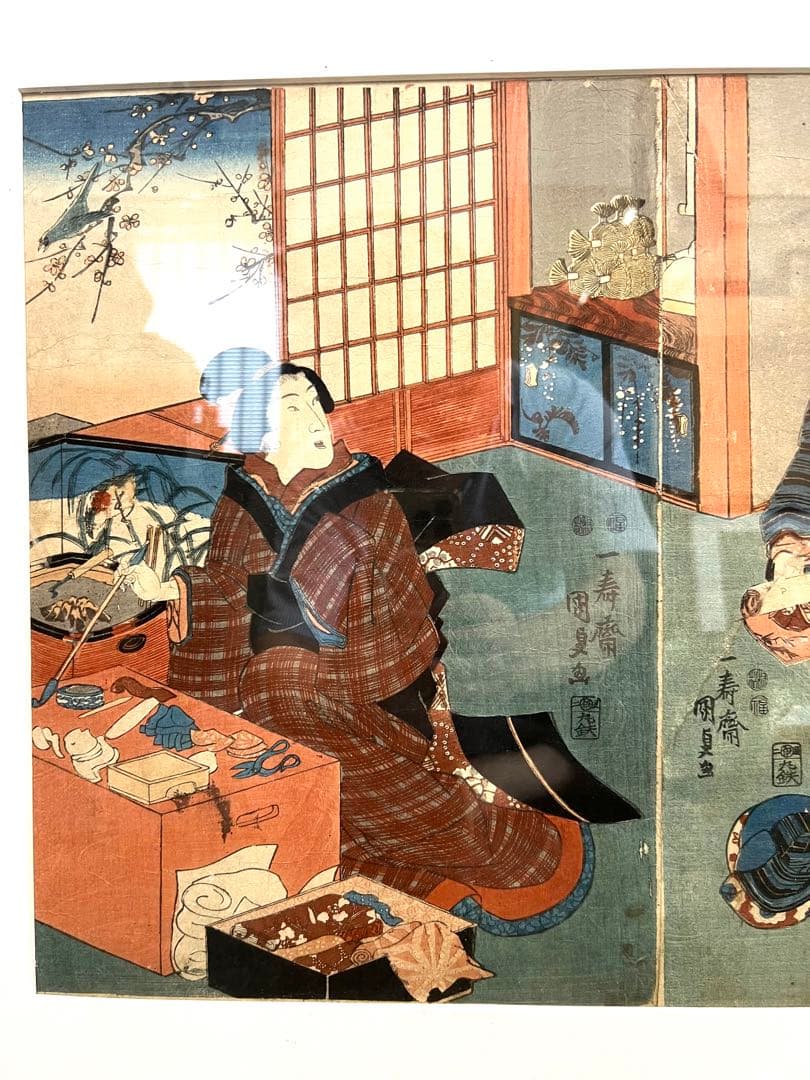 額入り3枚組江戸浮世絵　江戸　一寿斎国貞画　値下げ！