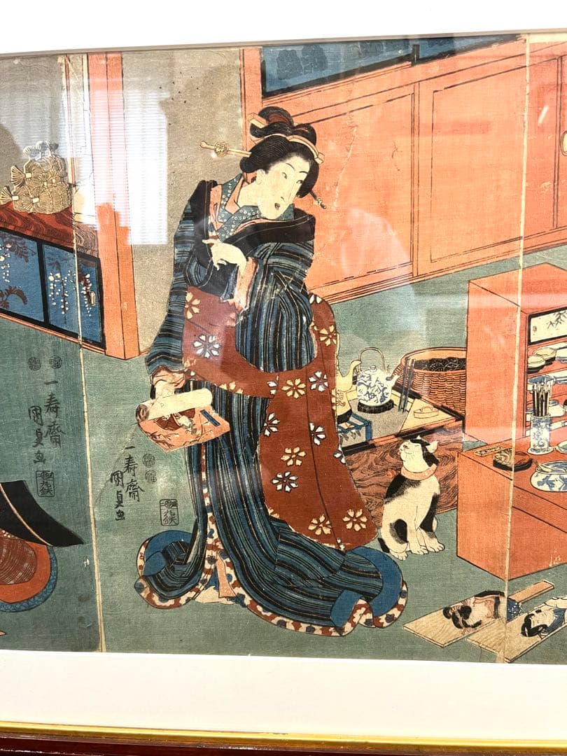 額入り3枚組江戸浮世絵　江戸　一寿斎国貞画　値下げ！