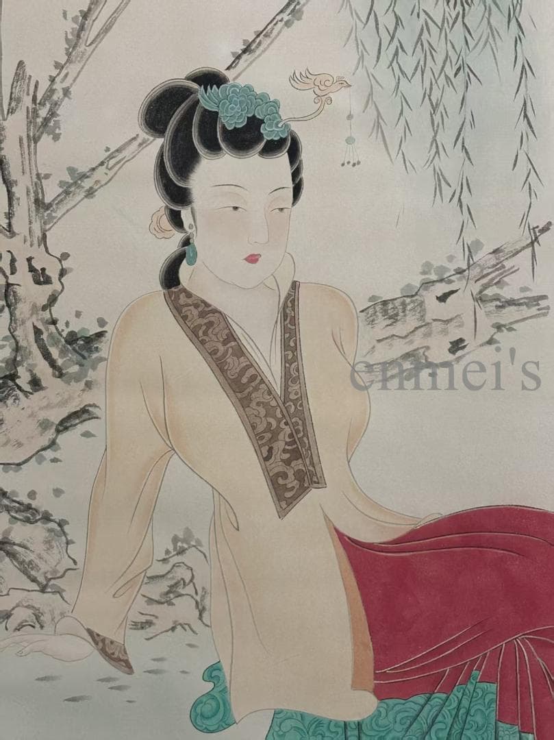 中国古美術 絹本手描き 張大千作款 仕女図 水墨画 四尺 肉筆 古玩 中堂画
