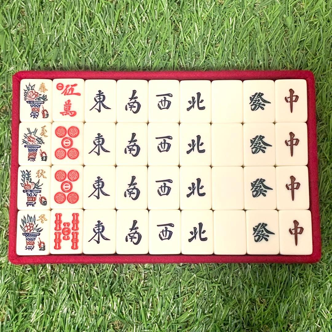 良品 希少ミズノ丸一麻雀牌 三羽一索 三色筒子 金文字花牌 赤牌丸一刻印