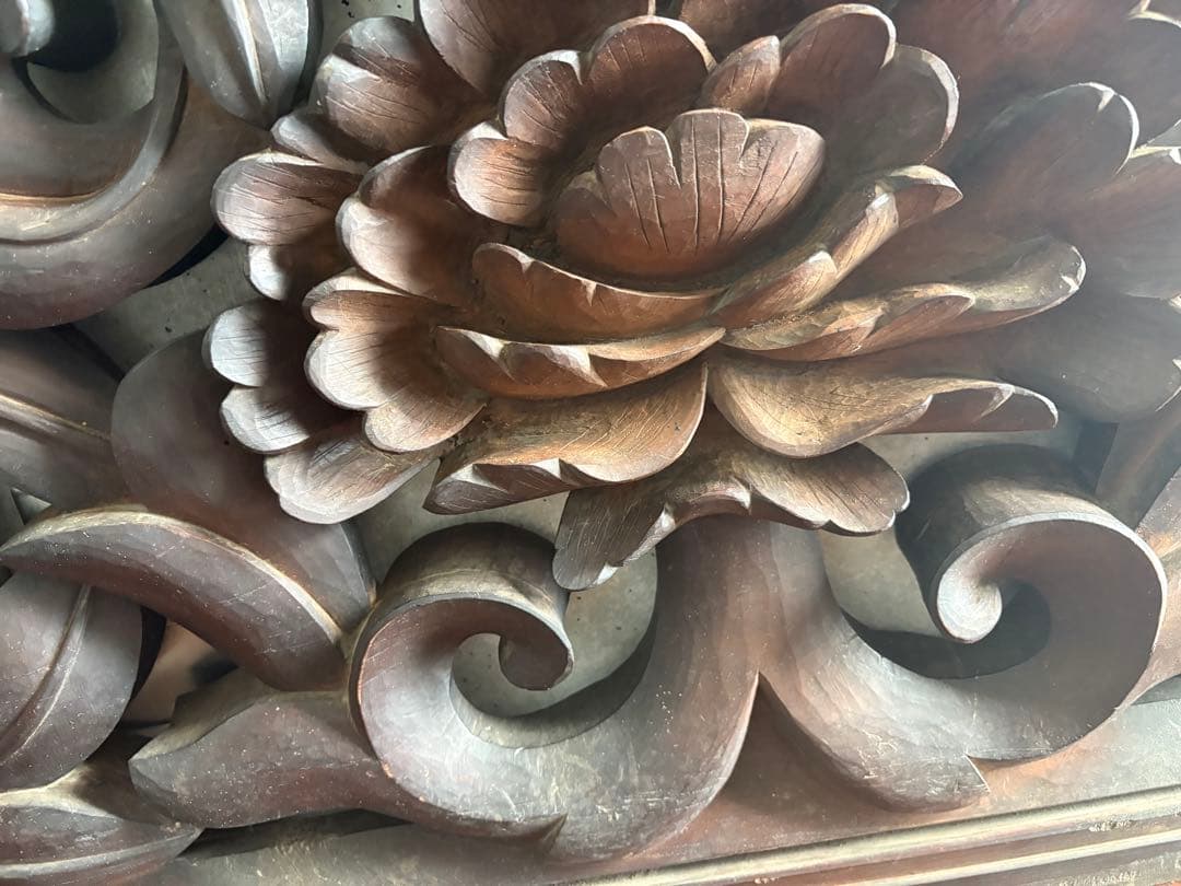 欄間 らんま 檜？木彫り 各々14kg弱 どっしり アンティーク 菊 蓮