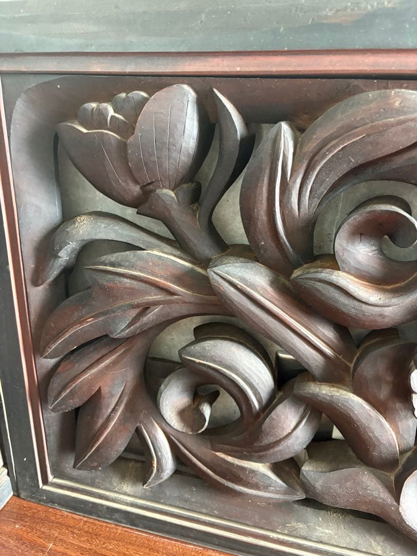 欄間 らんま 檜？木彫り 各々14kg弱 どっしり アンティーク 菊 蓮？