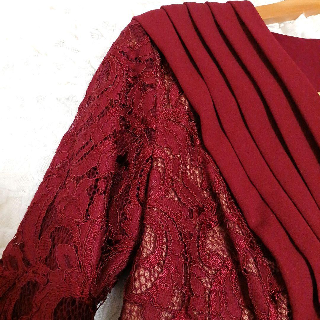 新品✨タダシショージ　ワンピース　深紅　ワイン　レース　ストレッチ　XS