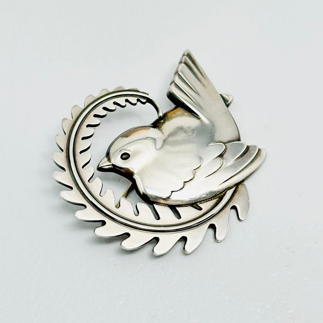 美品 GEORG JENSEN 309 シルバーブローチ バード 鳥 リーフ 葉 - メルカリ