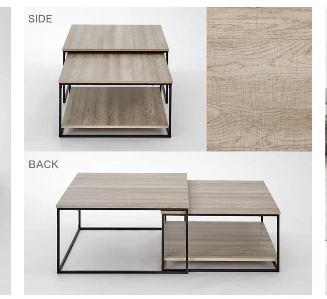 LOWYA 木目調ネストテーブル スチール脚 リビングテーブル 幅75センチ