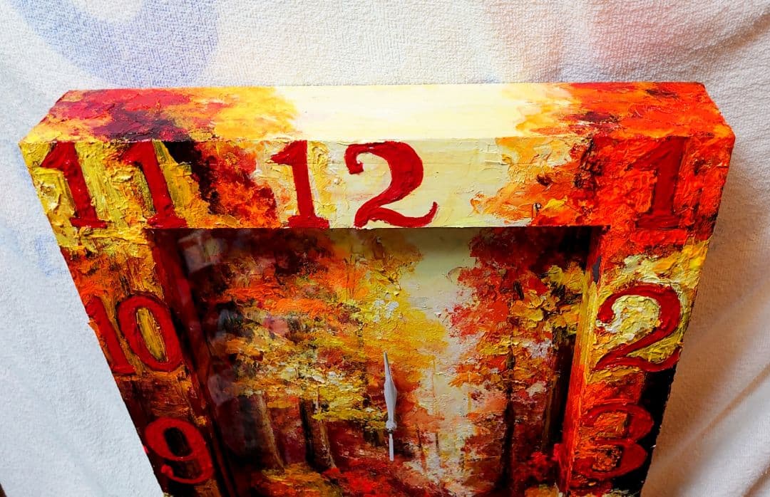 油絵 絵画 時計【紅葉の湖】