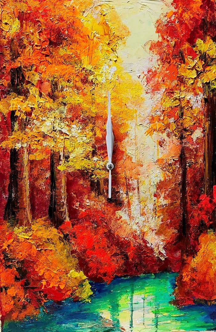 油絵 絵画 時計【紅葉の湖】