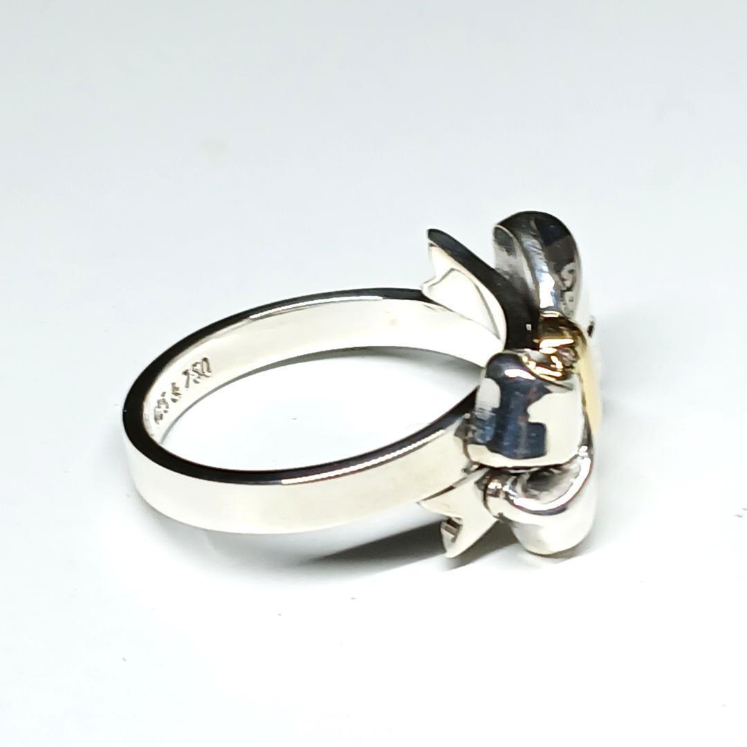 ティファニー 未使用に近い 約13号 リボンリング K18 シルバー コンビ②