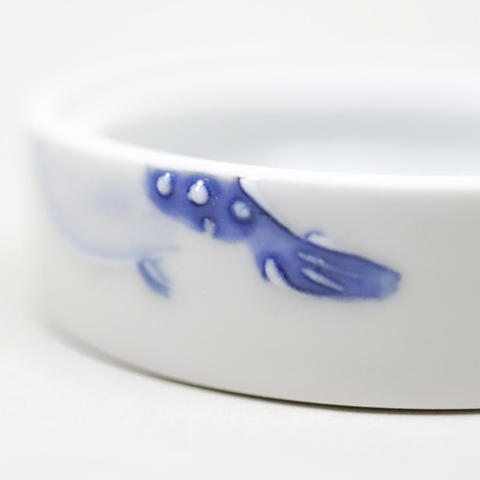 上田哲也 染付 ふぐ合子 香合 共箱