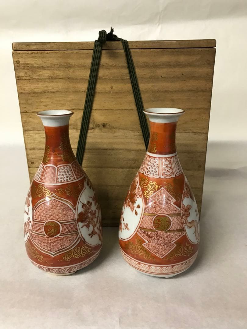 九谷焼　赤絵花鳥文徳利