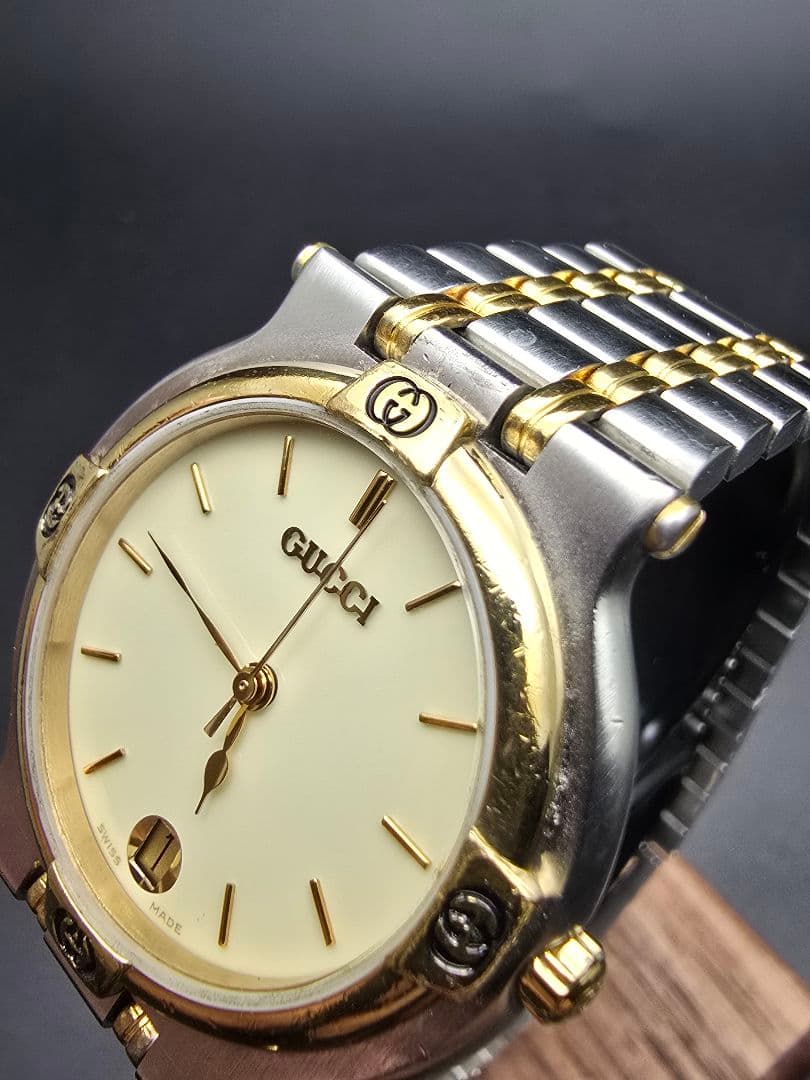 稼働品 OH済 GUCCI グッチ 9000M 腕時計 シルバーゴールド メンズ