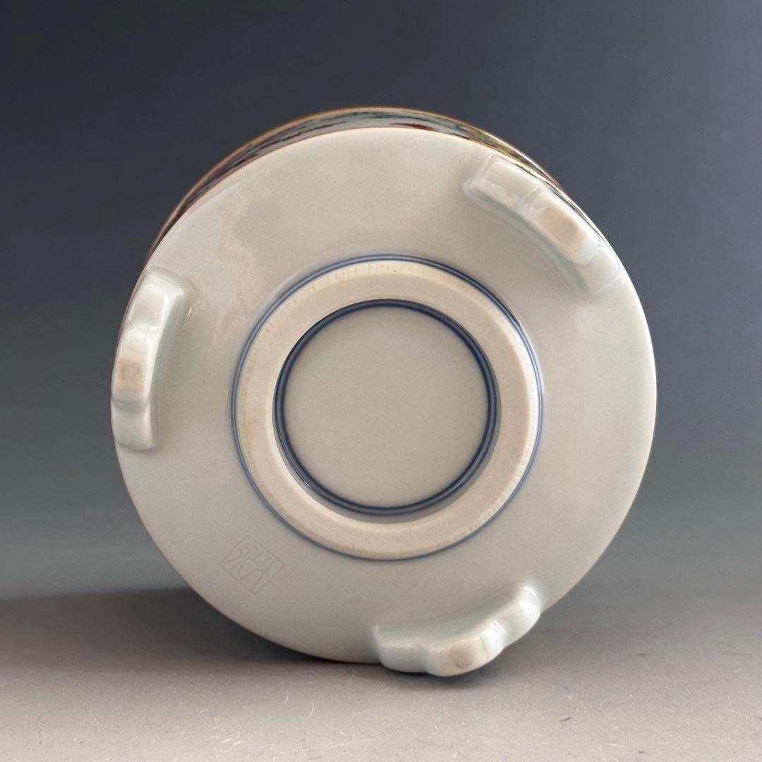 工芸品 赤絵 四君子図 香炉 五代 三浦竹泉 二重箱 信幸造純銀火舎 付