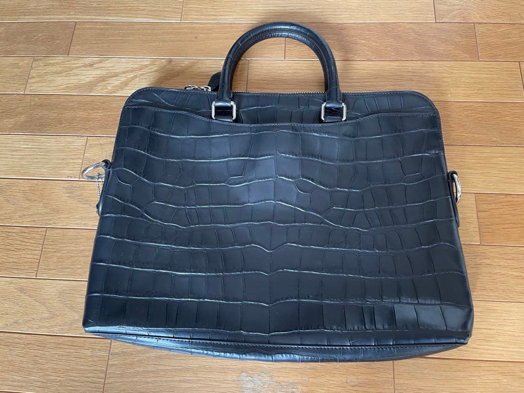 ブラックレザー ビジネスバッグ クロコダイル風