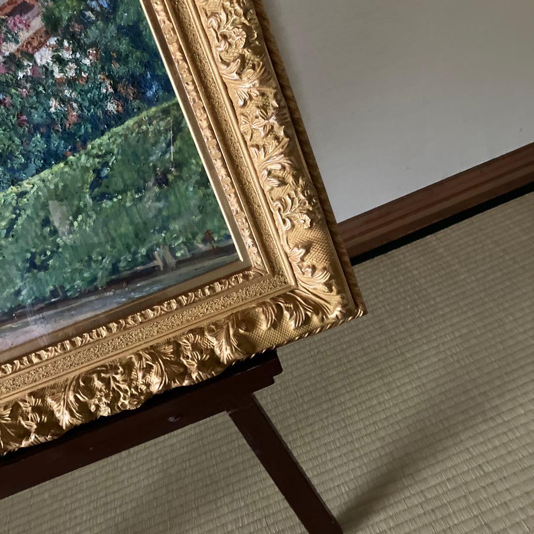 青山兵吉　油彩　前庭　紅き花高々と