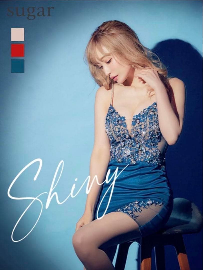 エンジェルアール　ブルー　ナイトドレス　キャバドレス　ビジュー　フラワー　ドレス