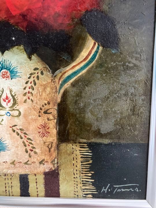 スペイン壷と薔薇 田村一 F6号 油絵 油彩 絵画 肉筆 裏サイン有