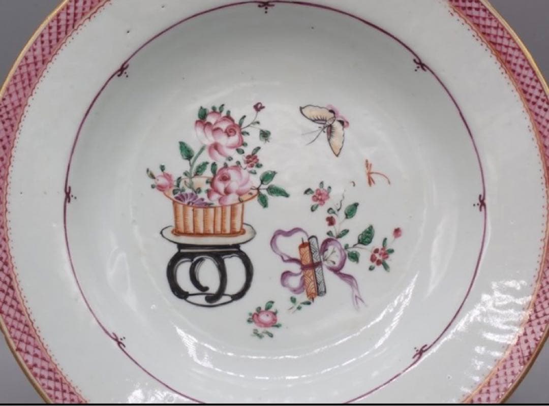 中国古美術品 清の乾隆時代 粉彩皿 本物保証 23cm