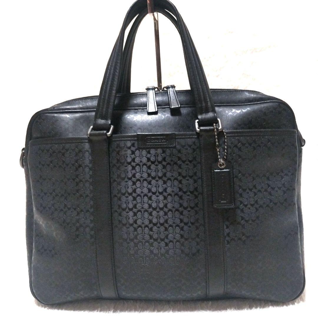 【美品】コーチ F70850 ヘリテージ シグネチャー 2way ビジネスバッグ