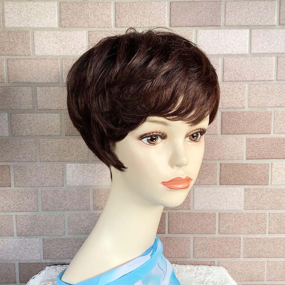 人毛100% 手植 フルウィッグ 医療用 ウィッグ ショートカール ボブ かつら