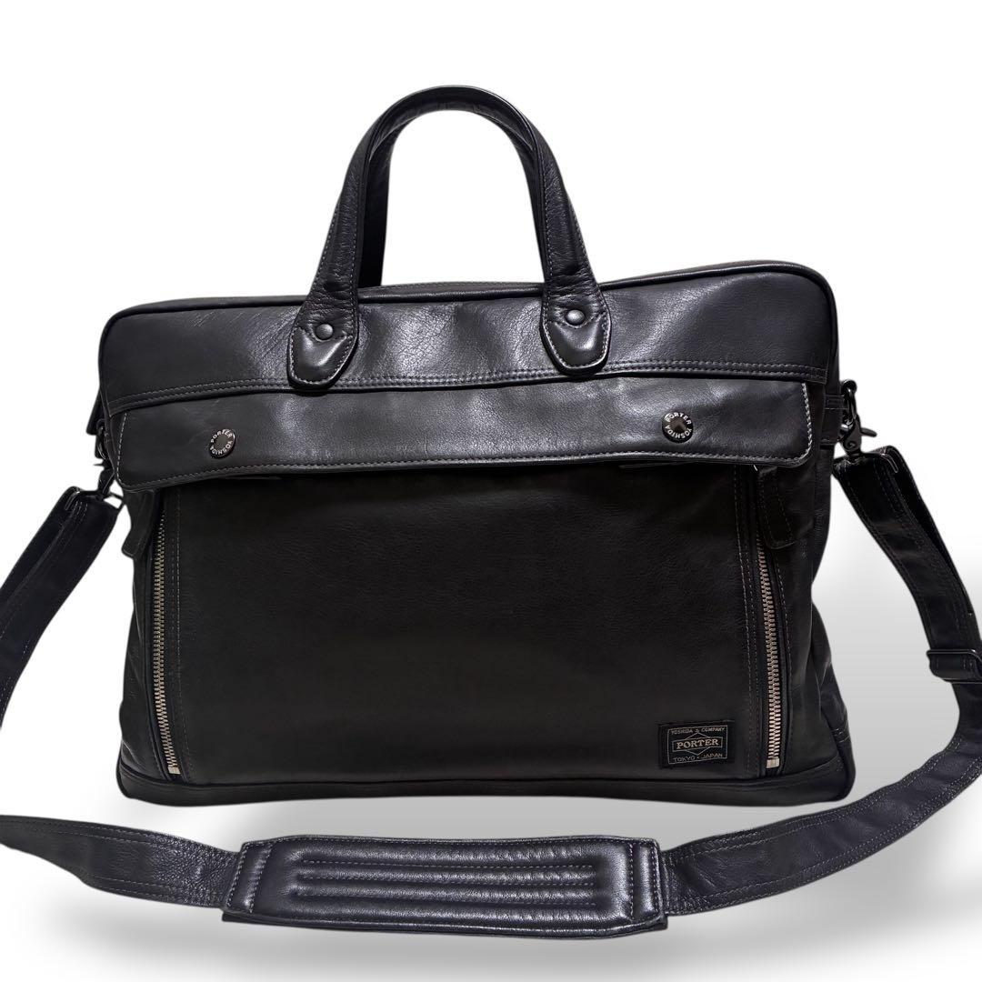 極美品　ポーター　タウゼン　2way ビジネスバッグ　ブラック　オールレザー　黒