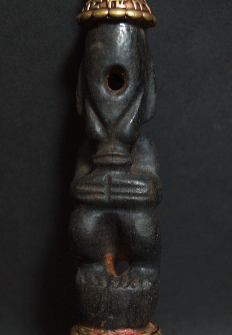 オールドチベット 大型 石隕石彫り太陽神像 金剛杵 両端銅製龍紋神像 魔