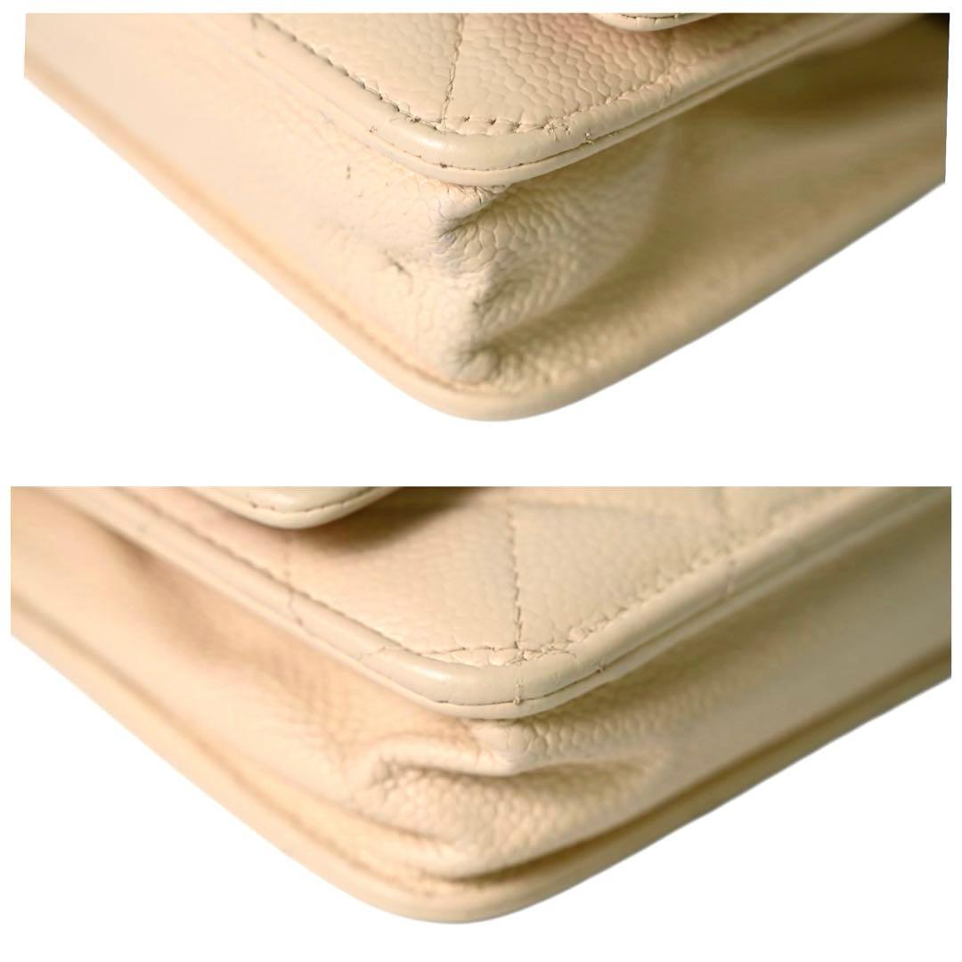 【美品】シャネル　キャビアスキン　チェーンウォレット　ベージュ　ポシェット