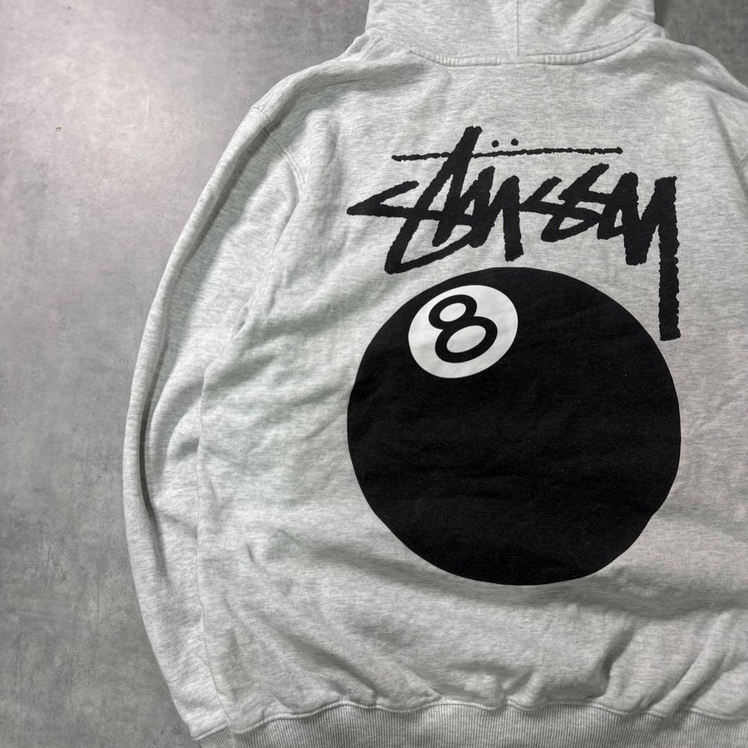 STUSSY 8ボール パーカー ステューシー フーディ 両面ロゴ グレー M