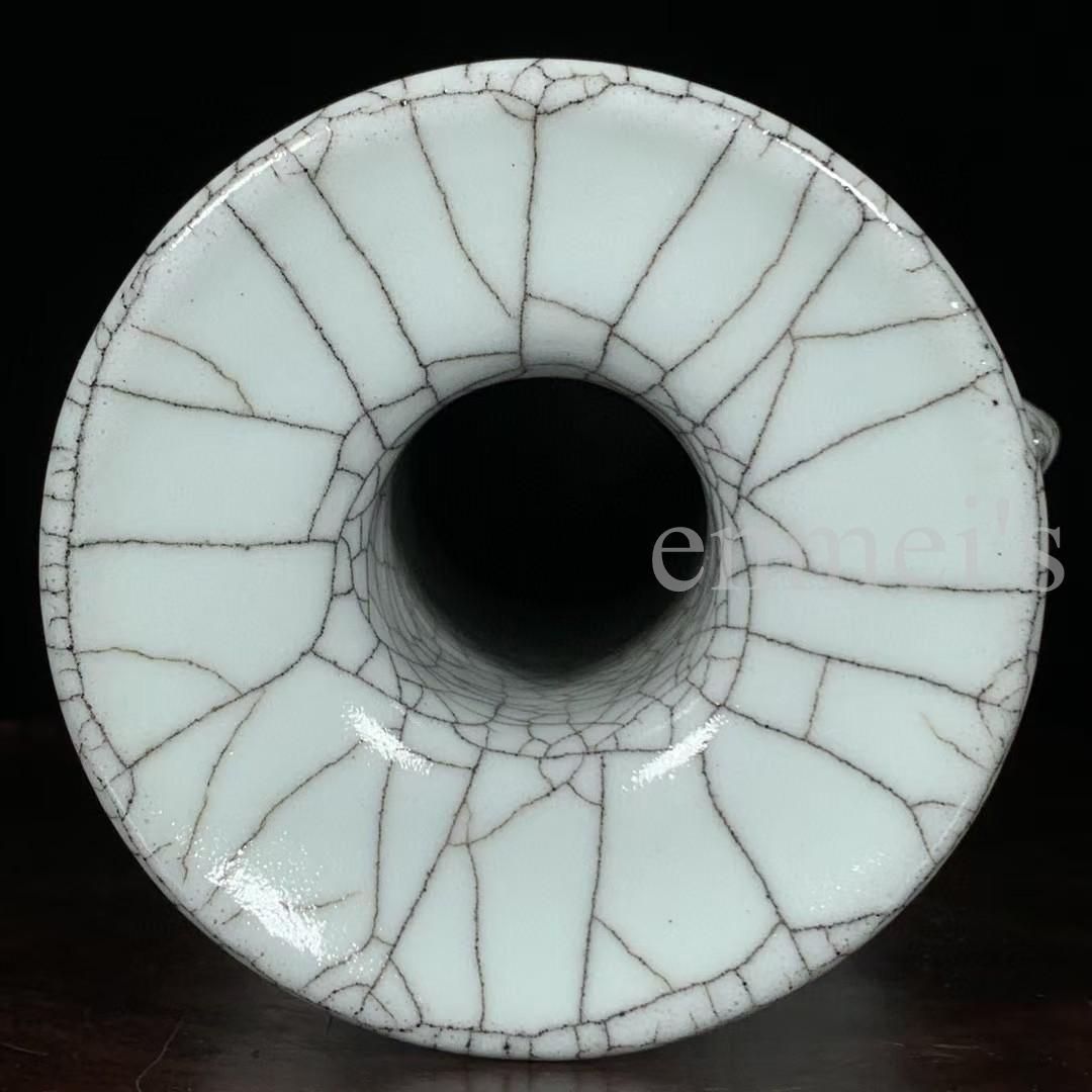 中国古美術・旧蔵品 宋代 官窑 双凤耳瓶・冰裂纹・青灰