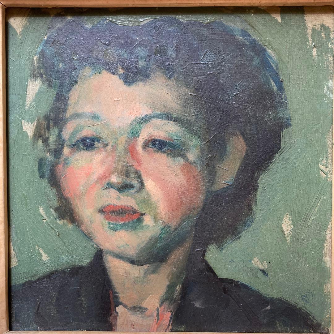 伝宮本三郎 「林さん」1952年　額29×29絵15×15cm(￼板絵)印有